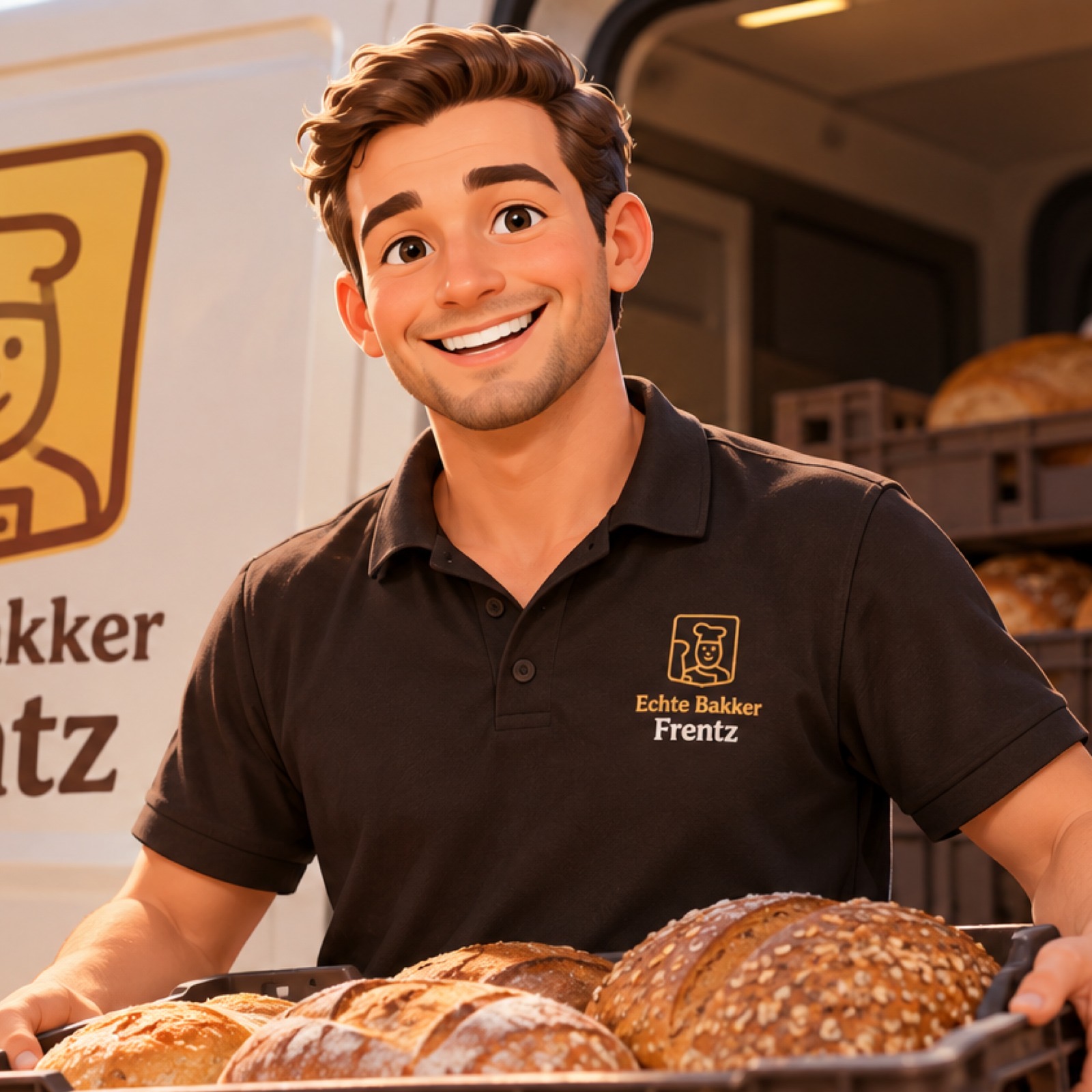 Chauffeur van Echte Bakker Frentz met vers brood